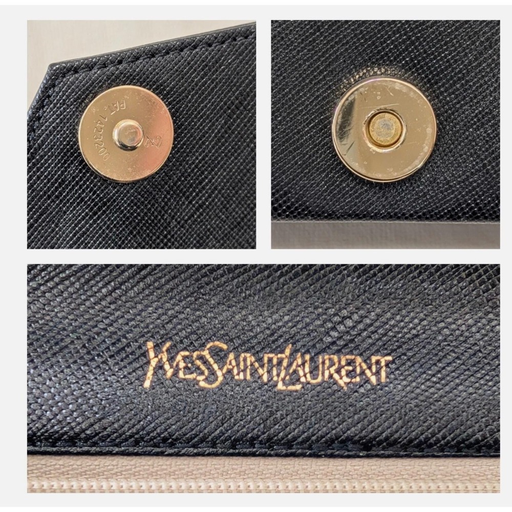 Vintage Yves Saint Laurent YSL Black Saffiano Leather Envelope Button Clutch Bag - Picture 12 of 14
